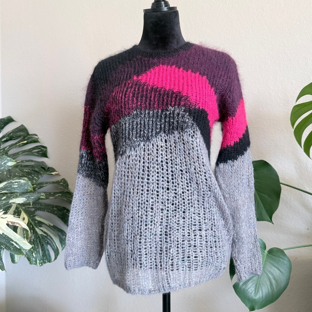 DIESEL Italy Wool Knit Sheer Sweater Designer Streetwear Abstract Crewneck Small